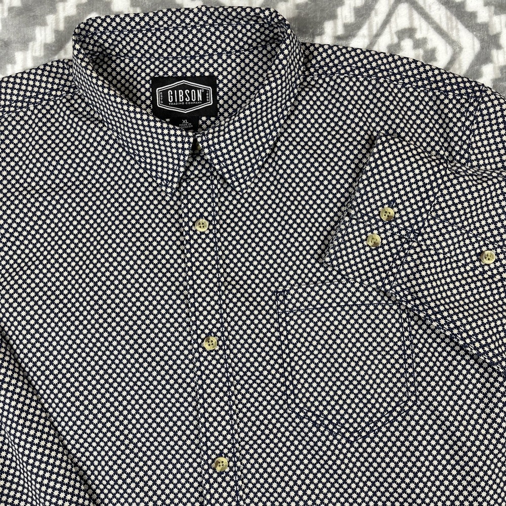 Gibson Trading Shirt‎ Mens XL Geometric Spurs AOP Blue Western Long Slv Button